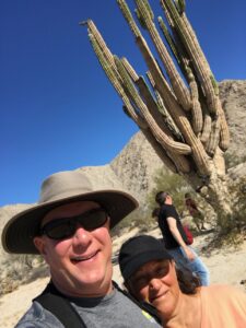 Cheryl & David near a giant cactus in the Valley of the Giants