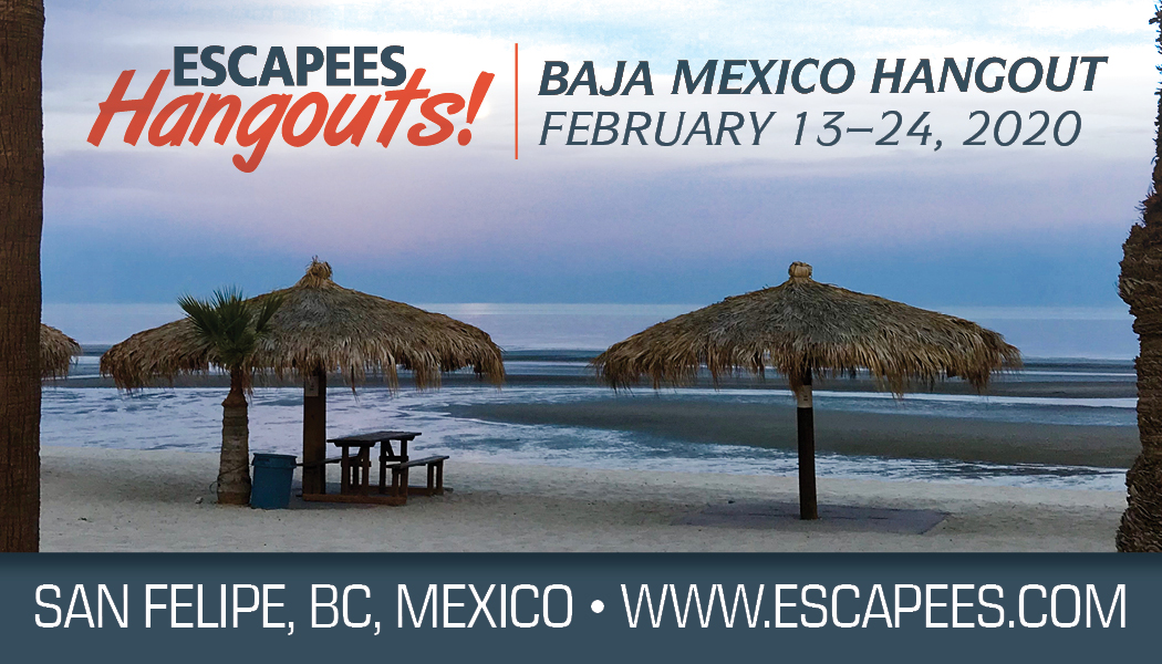 Baja Mexico Hangout event page header - palapas on beach