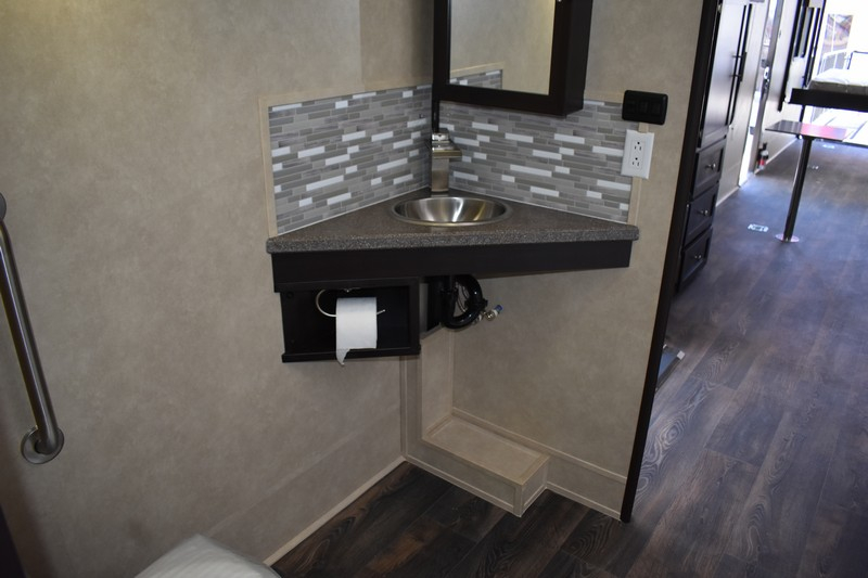 Disability-accessible sink in RV bathroom