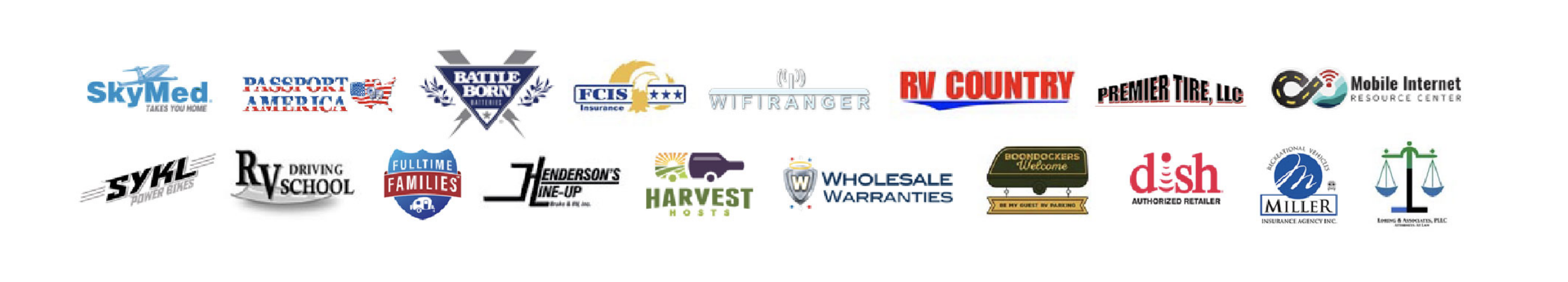 Variety of logos of companies offering Escapees members discounts, to help members save the most money with an Escapees RV Club membership