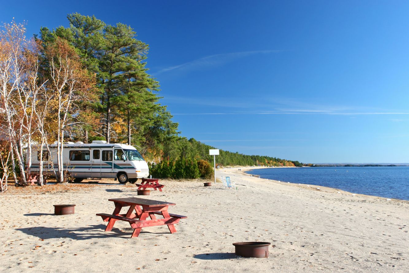 old motorhome camping on beach