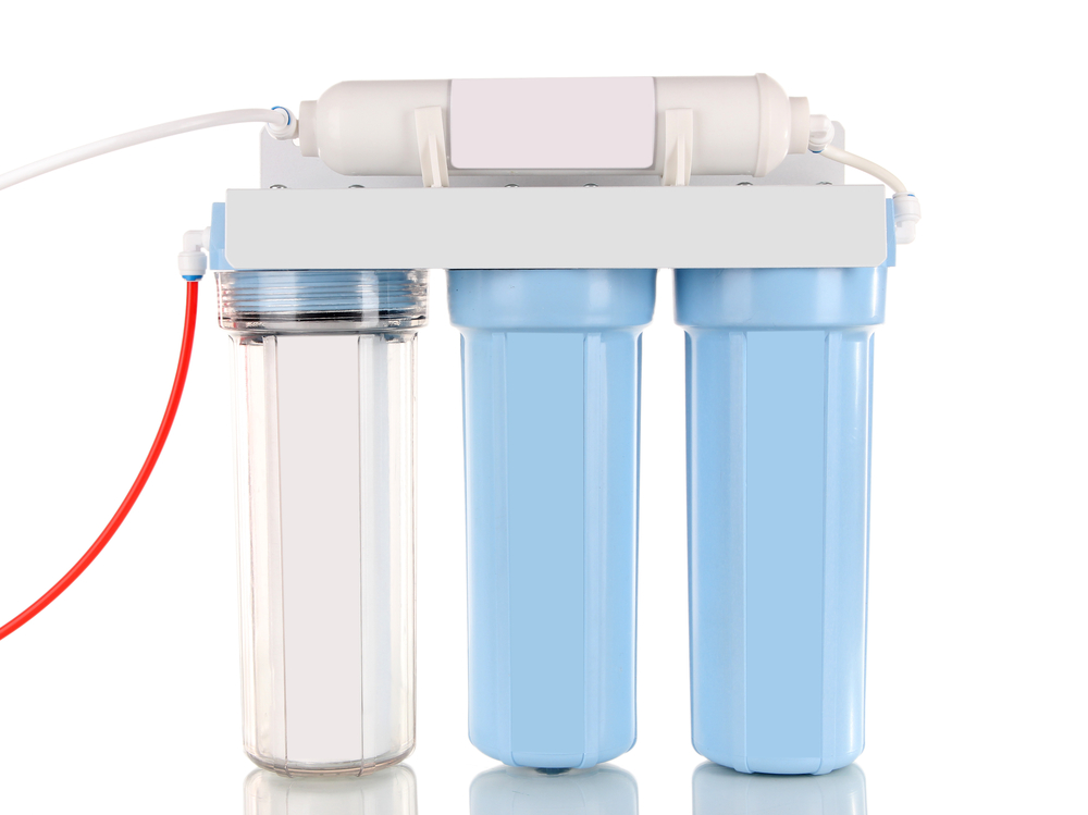 Essential RV Water Filter System With Blue Cage And Hose Fittings