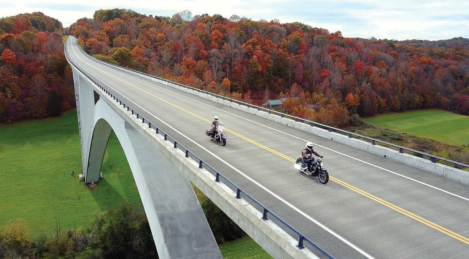 Natchez Trace Parkway Motorbikes on bridge